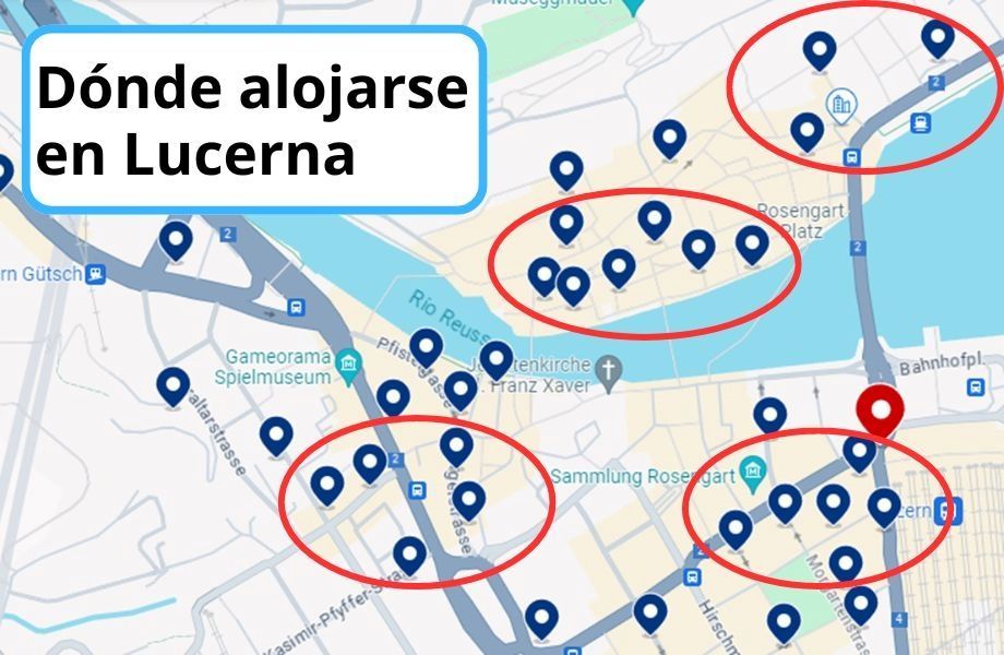 Mapa con zonas recomendadas