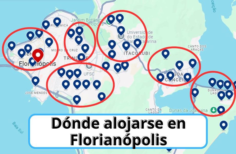 Mapa de las zonas y playas de Florianópolis para elegir dónde alojarse