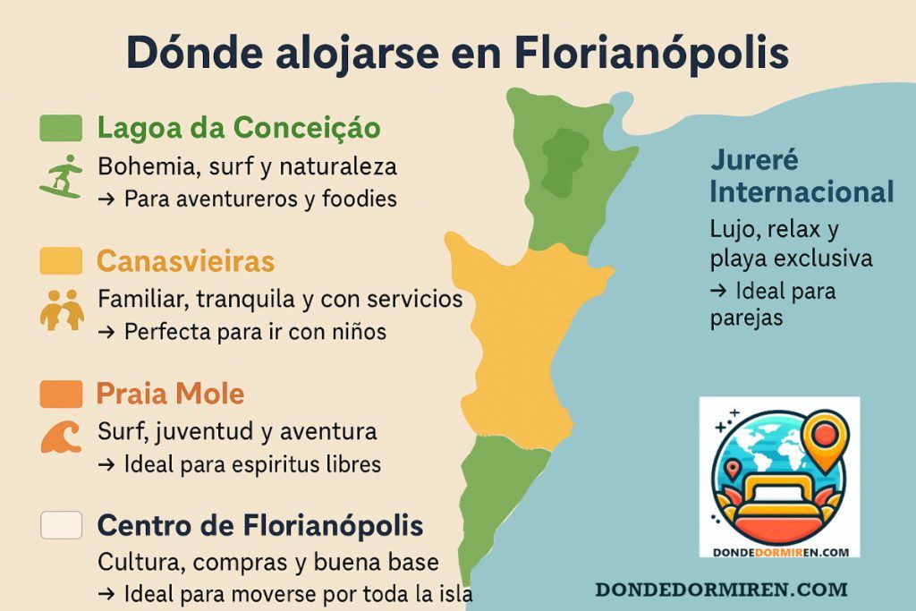 Mapa de Florianópolis con las mejores zonas y playas donde hospedarse
