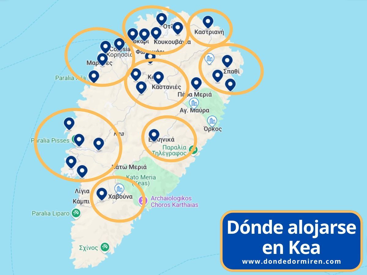 Dónde alojarse en Kea (Tzia): Zonas y Hoteles